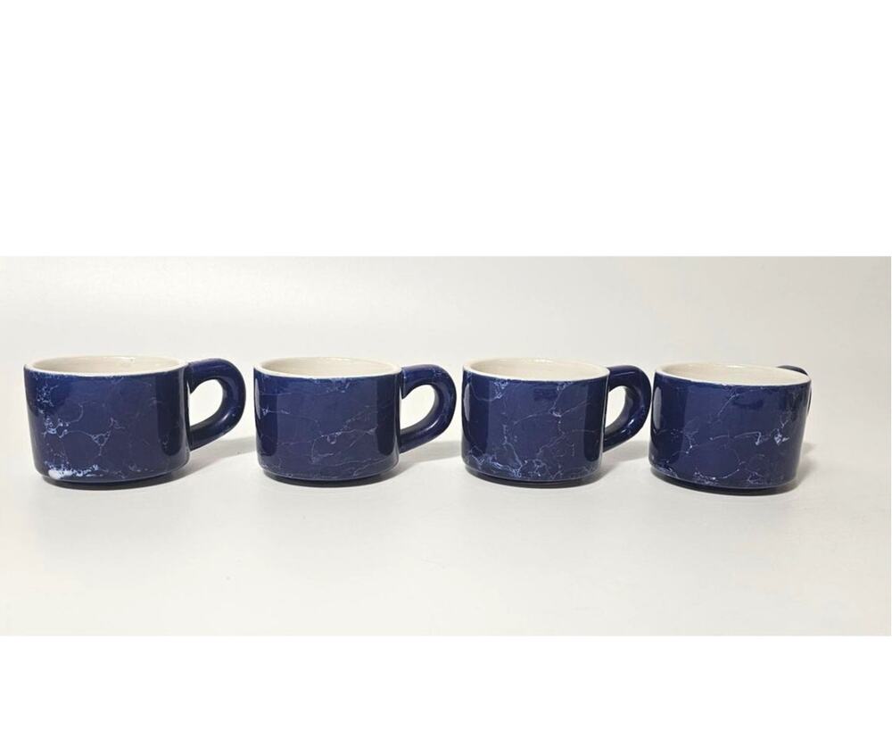 Vintage Henriksen Imports Blue Marbleized Espresso Cups, Set of 4, 1980s